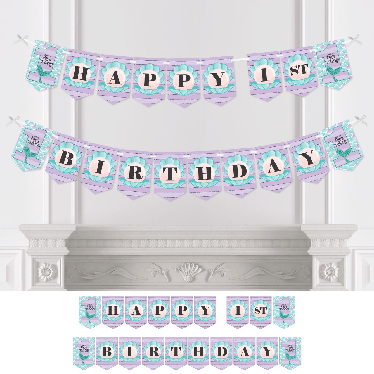 Big Dot of Happiness 1st Birthday Let's Be Mermaids - First Birthday Party Bunting Banner - Party Decorations - Happy 1st Birthday